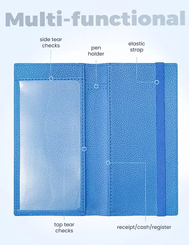 Miniatura 76 de Yarnic Funda para chequera personal, soporte para chequera con soporte para bolígrafo y divisor de plástico transparente integrado para cheques Rosa