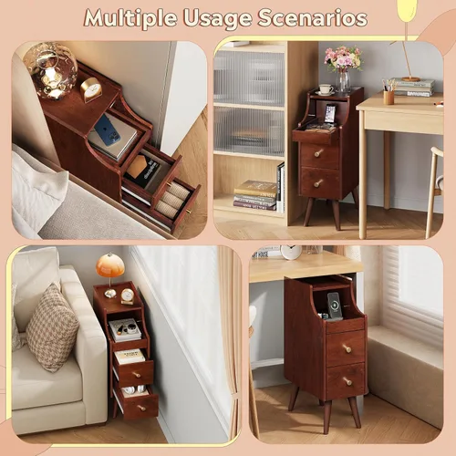 Miniatura 5 de WLIVE Mesita de noche pequeña con cajones, mesitas de noche estrechas con estante abierto y orificio para cable, mesita de noche estrecha