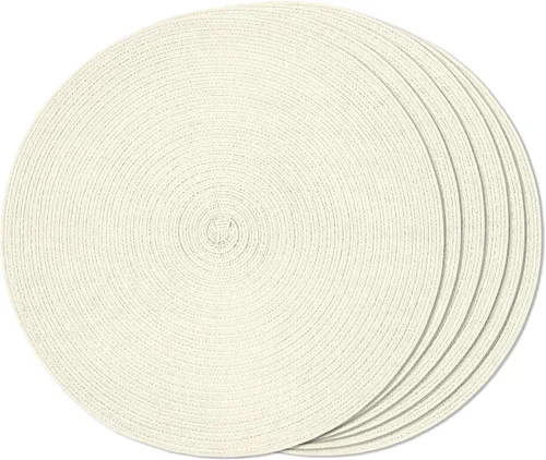 Miniatura 31 de FunWheat Juego de 4 manteles individuales redondos trenzados para mesas de comedor, manteles tejidos resistentes al calor, 15 pulgadas