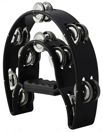 Miniatura 2 de YMC Pandereta de doble fila TAM20-BLACK - Jingles de metal, mango ergonómico de percusión de mano