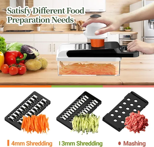 Miniatura 5 de StoreHappily Picador de Verduras 12 en 1, Picador de Verduras de 7 Cuchillas con Recipiente y Tapa, Cortador en Cubitos, Rebanador, Utensilios