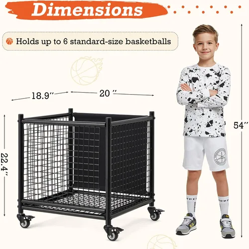 Miniatura 2 de AECOJOY Almacenamiento de carrito de bolas, cubo de baloncesto con ruedas para garaje, escuela, gimnasio, equipo deportivo y organizador