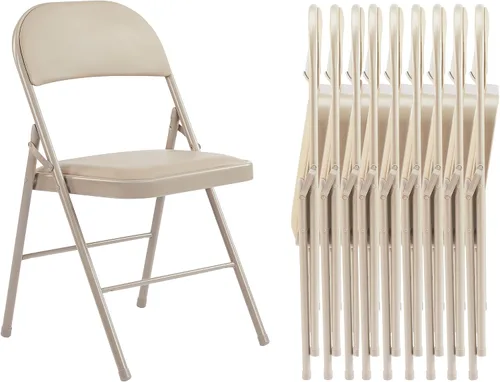 Miniatura 16 de Paquete de 2 sillas plegables, silla comercial apilable portátil, silla de cuero acolchada para interiores y exteriores con marco de metal Negro