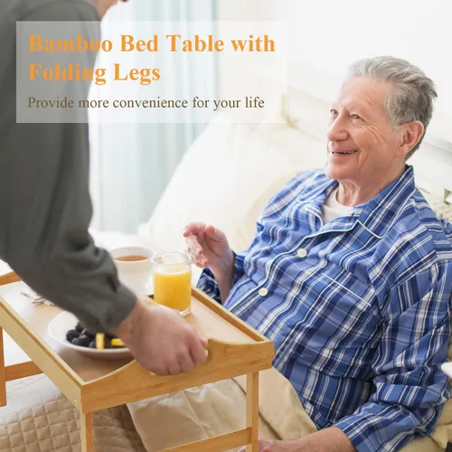 Miniatura 2 de Easoger - Juego de 2 bandejas para desayunar en la cama para comer, bandeja de mesa de cama de 16.92 x 12.6 pulgadas con patas y asas plegables