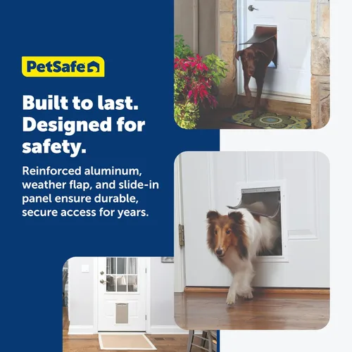 Miniatura 6 de Puerta de aluminio para mascotas PetSafe Freedom para perros y gatos, mediana, blanca, solapa de vinilo tintada