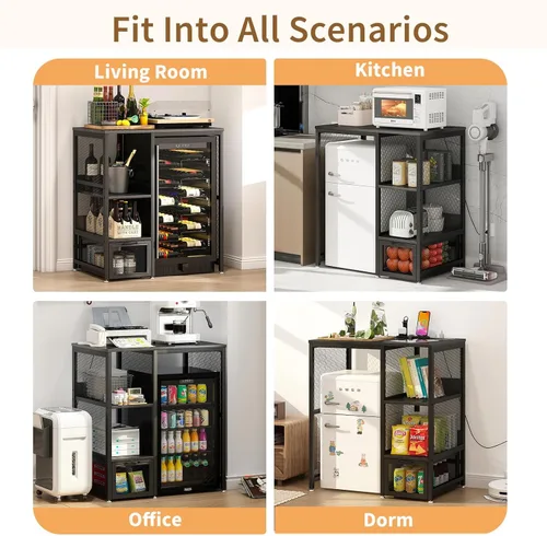 Miniatura 9 de METYERRY Estante para hornear de cocina con toma de corriente, soporte para microondas con cajón, mini soporte para refrigerador con estantes Negro