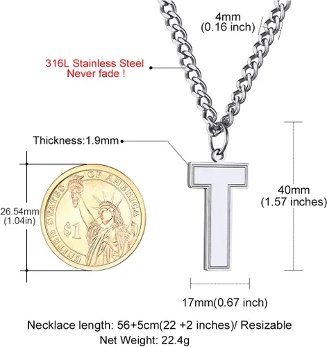 Miniatura 7 de GoldChic - Collar con letra inicial para hombre, de acero inoxidable, collar de iniciales grandes para deportistas y atletas, colgante del alfabeto