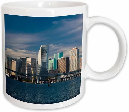Miniatura 10 de 3dRose USA, Florida, Miami, city skyline from Watson Island, morning. 11oz Two-Tone Black Mug