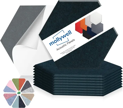 Miniatura 30 de Mollywell Paneles acústicos hexagonales, de alta densidad, insonorizantes, azulejos de fieltro decorativos para reducción de ruido para techos