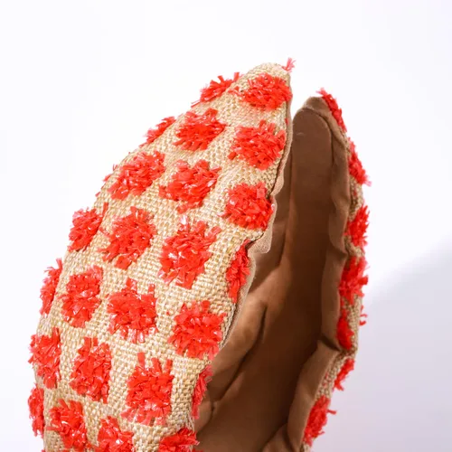 Miniatura 5 de ZITULRY Diademas anudadas de rafia para mujer, boho, pajilla, con nudo superior, banda para el pelo, con pompón tejido de ratán, aro de pelo