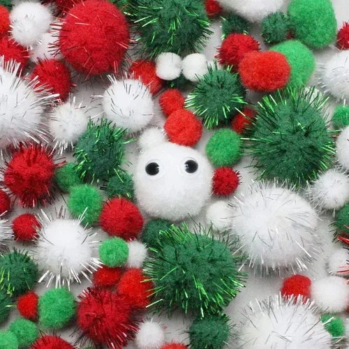 Miniatura 5 de CH HAICHENG Juego de 500 limpiadores de pipas de Navidad, incluye 200 limpiadores de tubos, 200 pompones, 100 piezas de ojos de googly