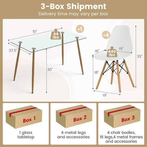 Miniatura 5 de Tangkula Juego de 4 mesas de comedor para 4, mesa y sillas de cocina modernas, mesa y sillas de cristal para sala de estar pequeña, cocina Natural +