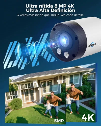 Miniatura 2 de Cámara de seguridad inalámbrica Hiseeu de 8MP, cámara WiFi 4K de 5G/2.4G, visión nocturna a todo color, detección de movimiento, audio de dos vías