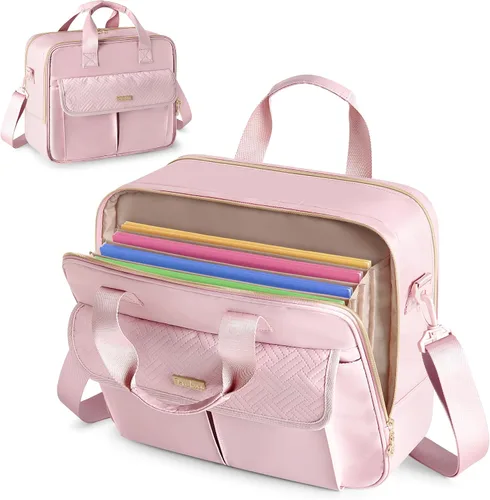 Miniatura 8 de Bolso para profesora con organizador de archivos de acordeón, maletín para laptop de 39.6 cm para mujeres, profesora, tutora, enfermera y Negro
