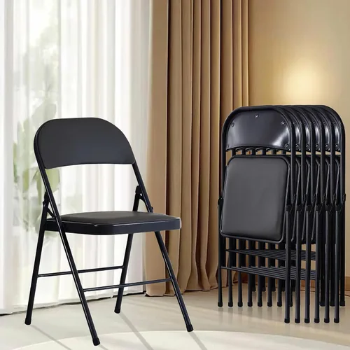 Miniatura 7 de Paquete de 4 sillas plegables negras, capacidad de 330 libras con cojín y respaldo acolchados, asiento comercial portátil resistente con marco