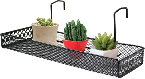 Miniatura 3 de Chris-Wang - Estantería rectangular de alambre de hierro para plantas al aire libre, valla de patio, porche, estante de riel, macetas de flores