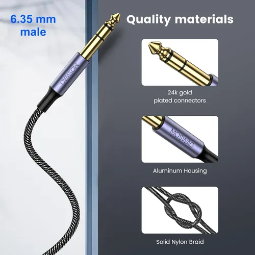 Miniatura 5 de MOSWAG Cable de audio estéreo de 0.138 in a 0.250 in de 3.28 pies, adaptador de 0.138 in a 1/4, chapado en oro de 1/4 a 1/8 TRS bidireccional