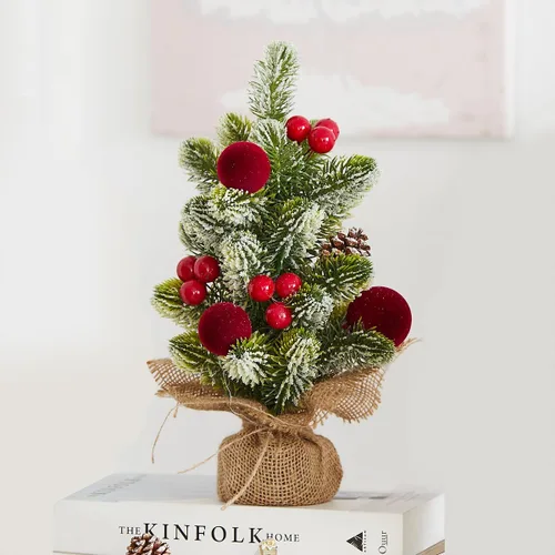 Miniatura 12 de Decoración Navideña Árbol de Navidad pequeño con luces - Mini árbol de Navidad artificial de mesa iluminado con adornos navideños gnomos
