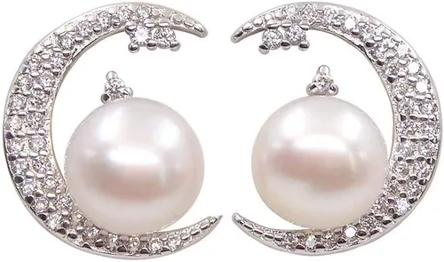 1 par de aretes de plata de ley 925 maciza, montaje de aretes de luna, aretes en blanco sin perla, joyería DIY, regalo DIY, Plata de ley Plata de