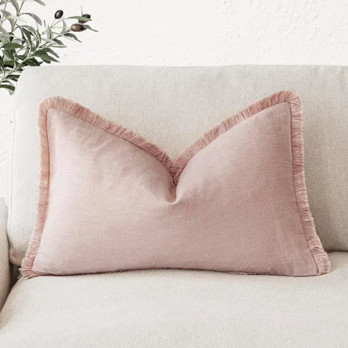Miniatura 53 de Foindtower Fundas de almohada decorativas de lino con flecos, acogedora funda de cojín bohemia estilo farmhouse con borlas, funda de almohada
