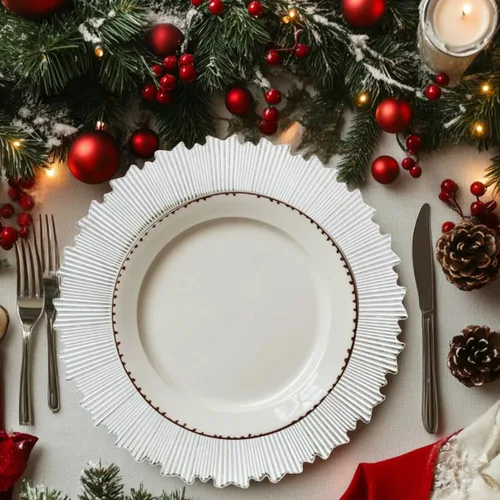 Miniatura 3 de Platos Base Blancos Antiguos, Platos Base Redondos de 13" para Platos de Cena, Juego de 6 Platos Base de Plástico para Bodas, Fiestas, Decoración