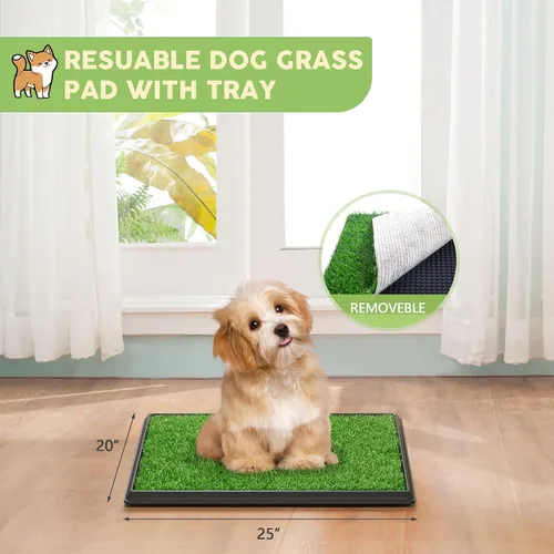 Miniatura 2 de Almohadilla de césped para perros con bandeja, 25 x 20 pulgadas, almohadilla de césped artificial para entrenamiento de cachorros, inodoro portátil