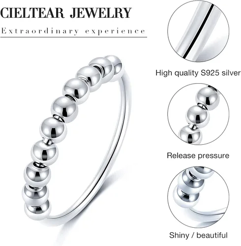 Miniatura 2 de Anillos antiestrés de plata de ley 925 para mujer, anillos de ansiedad calmantes para mujeres, joyería giratoria para ansiedad