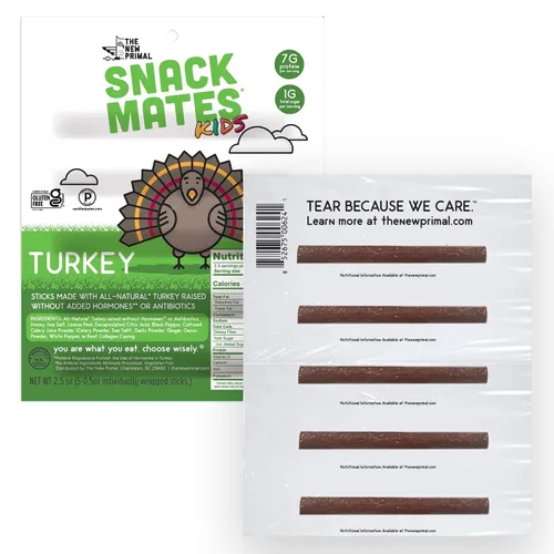 Miniatura 3 de Snack Mates de The New Primal, Barra de Pavo, Pavo 100% Natural, Snack para Niños con Alto Contenido de Proteínas y Bajo Contenido de Azúcar
