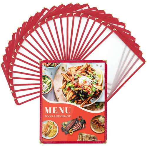 Miniatura 8 de Cubiertas de menú de 8.5 x 11 pulgadas, paquete de 10 soportes para menú de vista de página, cubierta roja para menú de restaurante para papel de 8