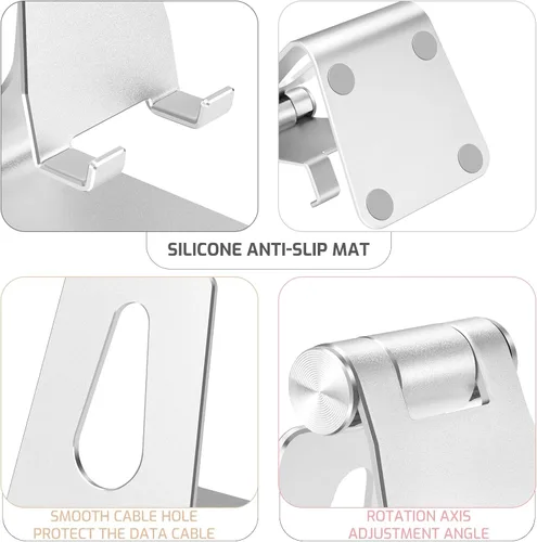 Miniatura 3 de Soporte ajustable del teléfono celular de la aleación de aluminio,Soporte del muelle del teléfono de escritorio, plata Plateado