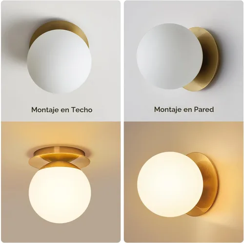 Miniatura 4 de Juego de 2 apliques de pared dorados, apliques de baño modernos con globo de vidrio blanco lechoso, juego de 2 apliques de pared para decoración
