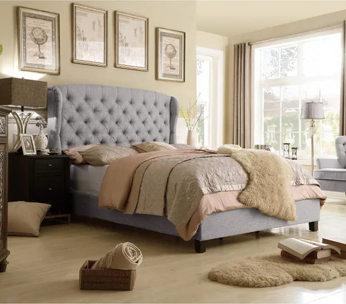 Miniatura 13 de Rosevera Marcelle - Marco de cama con respaldo de alas con cabecera ajustable de diseño distintivo, tapizado con botones para dormitorio, soporte