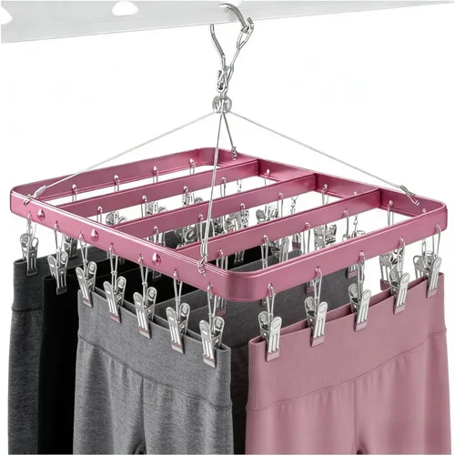 Miniatura 6 de Perchas para pantalones, perchas de secado de ropa, perchas de metal con 36 clips a prueba de viento, gancho plegable para ropa interior para jeans
