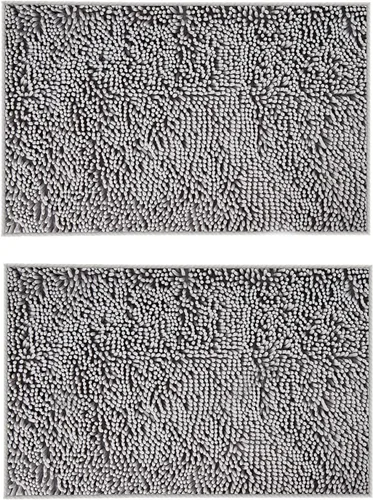 Miniatura 18 de Juego de 2 alfombras de baño de felpilla gris, antideslizantes, absorbentes, para ducha, de secado rápido, lavables a máquina, felpa suave, 17 x 24