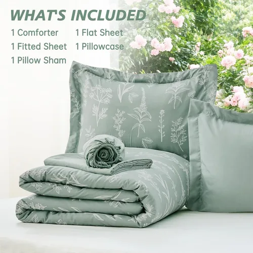 Miniatura 6 de MUXHOMO Juego de edredón tamaño individual XL, elegante juego de cama con estampado floral en una bolsa, 5 piezas, ultra suave y transpirable