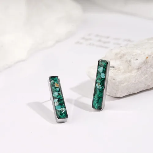 Miniatura 2 de Aretes de barra de piedras preciosas para mujer, delicados aretes de sodalita de malaquita turquesa y cristal curativo natural, aretes de barra