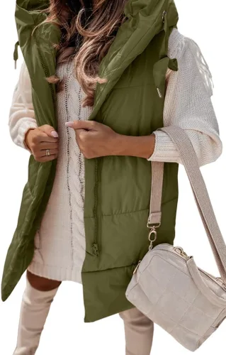 Miniatura 2 de Danedvi Chaleco de invierno con capucha para mujer, con cremallera lateral, casual, sin mangas, abrigo largo