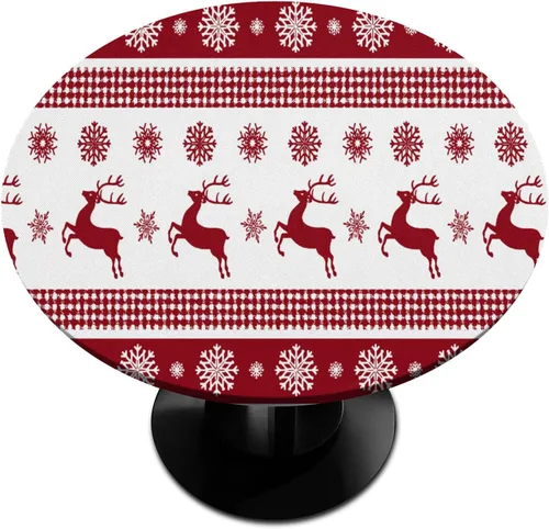 Miniatura 15 de Mantel redondo ajustable para árbol de Navidad de 36 a 42 pulgadas, diseño de copos de nieve, impermeable, lavable, con bordes elásticos, decoración