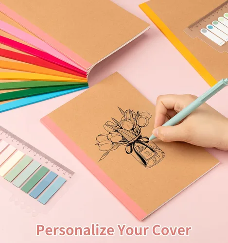 Miniatura 5 de Paquete de 30 cuadernos en blanco a granel, cuaderno de composición de papel A5 sin forro, 8.3 x 5.5 pulgadas, cubierta de papel kraft con espinas