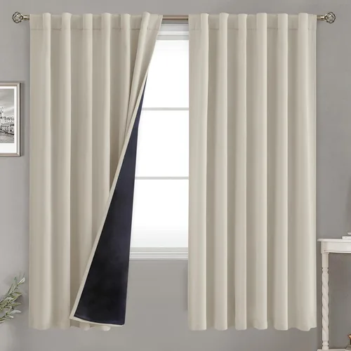 Miniatura 52 de BGment Cortinas 100% opacas beige de 63 pulgadas de largo con forro aislante térmico, bolsillo para varilla y lengüeta trasera de doble capa