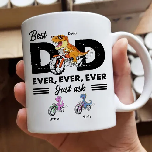 Miniatura 3 de Gossby Taza de café personalizada con texto en inglés "Best Dad Ever" (2 niños) – Taza de papá para papá, esposo – Taza personalizada de 11 onzas