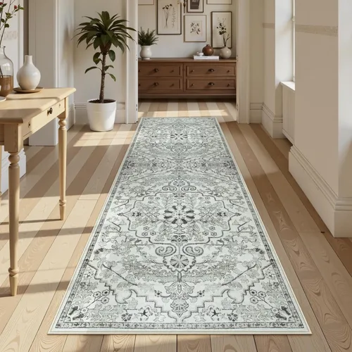 Miniatura 60 de Lahome Alfombra bohemia con medallón floral, 4 x 6 pies, color verde azulado, suave, lavable, antideslizante, apta para mascotas, alfombra