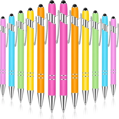 Miniatura 17 de Tenare 12 piezas 2 en 1 bolígrafo de metal con punta de lápiz capacitivo, bolígrafo de 1,0 mm de tinta negra para pantallas táctiles (color surtido)