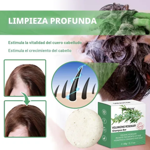 Miniatura 3 de Paquete de 2 barras de champú de romero para el cabello, limpieza profunda para champú jabón de pérdida de cabello del cuero cabelludo, control