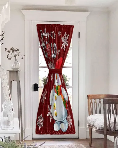 Miniatura 31 de Cortinas de puerta francesa de Navidad para ventana de puerta, panel de cortina con bolsillo para barra con alzapaños para luz lateral delantera