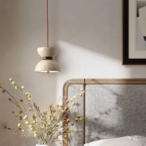 Miniatura 4 de Lámpara colgante de mármol con forma de reloj de arena nórdico, luz cálida de 3000 K, lámpara colgante colgante de travertino Wabi-Sabi, lámpara