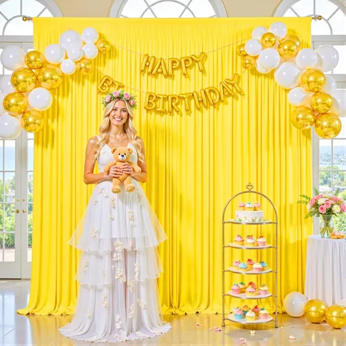 Miniatura 2 de Cortina de fondo amarilla de 10 x 7 pies para fiestas, sin arrugas, paneles de telón de fondo para fiesta de cumpleaños, baby shower, boda, Amarillo