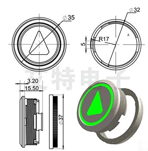 Miniatura 3 de Botones para KONE Ascensor Redondo Acero Inoxidable Botones KDS300 (KDS50) Interruptor Botón