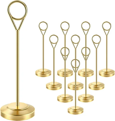 Miniatura 9 de Radezon 12 soportes dorados para números de mesa, 4 pulgadas de alto para mesa, soportes resistentes para fotos con base antipunta para recepción