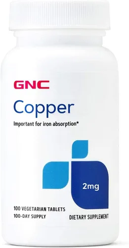 GNC Cobre 2 mg, importante para la absorción de hierro, 100 unidades